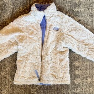 The North Face Kids' White Fleece with reversible violet shell Jacket
